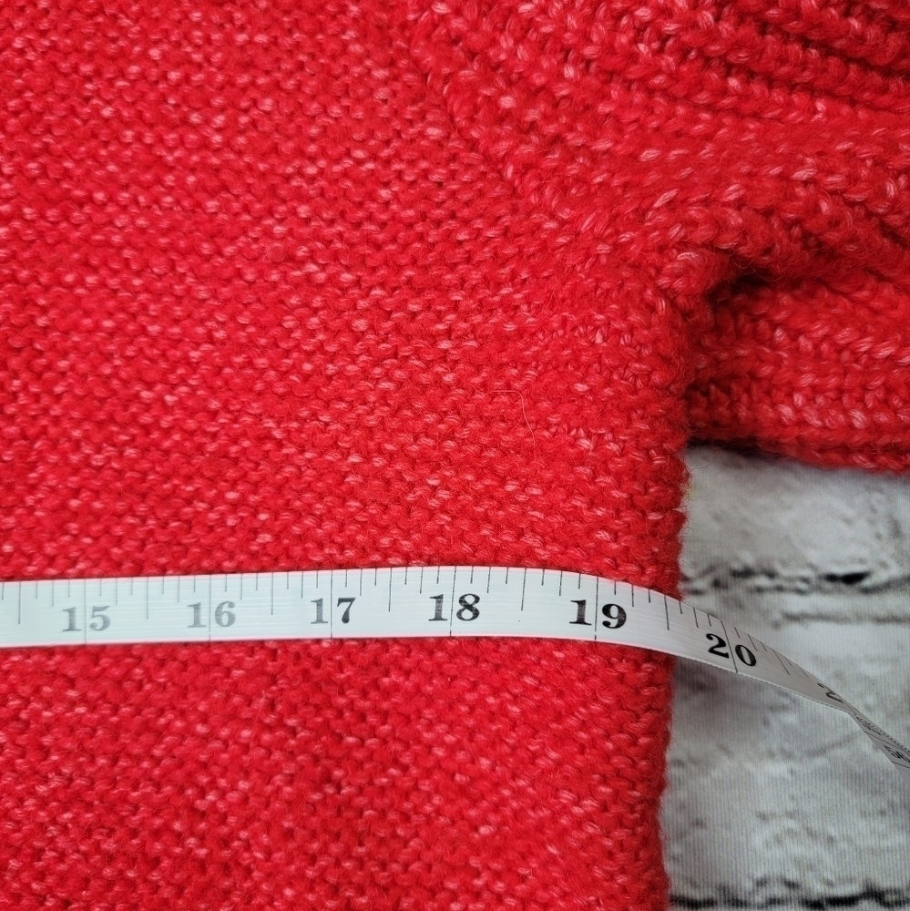 Loft Red Wool Blend‎ Cropped Mock Turtleneck Cable Knit Soft Sweater Size L - Picture 9 of 12